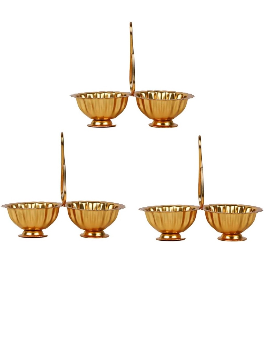 Haldi Kumkum Holder/Stand Set for Puja, Home Pack of 3 Gold